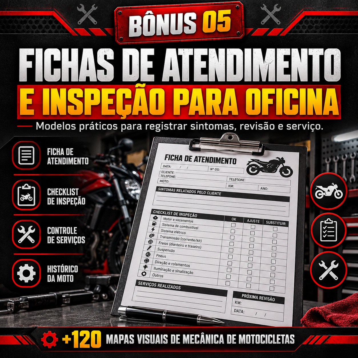 Fichas de atendimento e inspeção para oficina